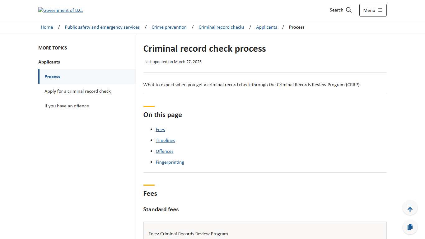 Criminal record check process - Province of British Columbia